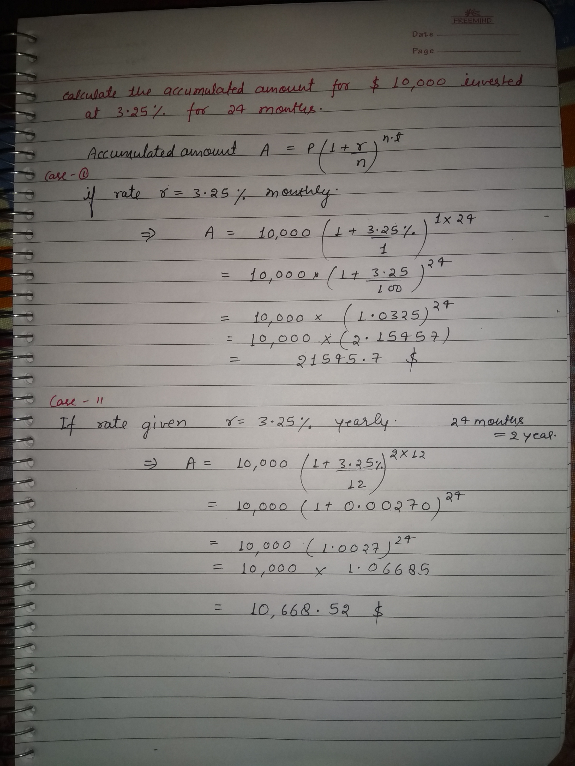 Calculate The Accumulated Amount For $10 000 Invested At 3.25% For 24 ...