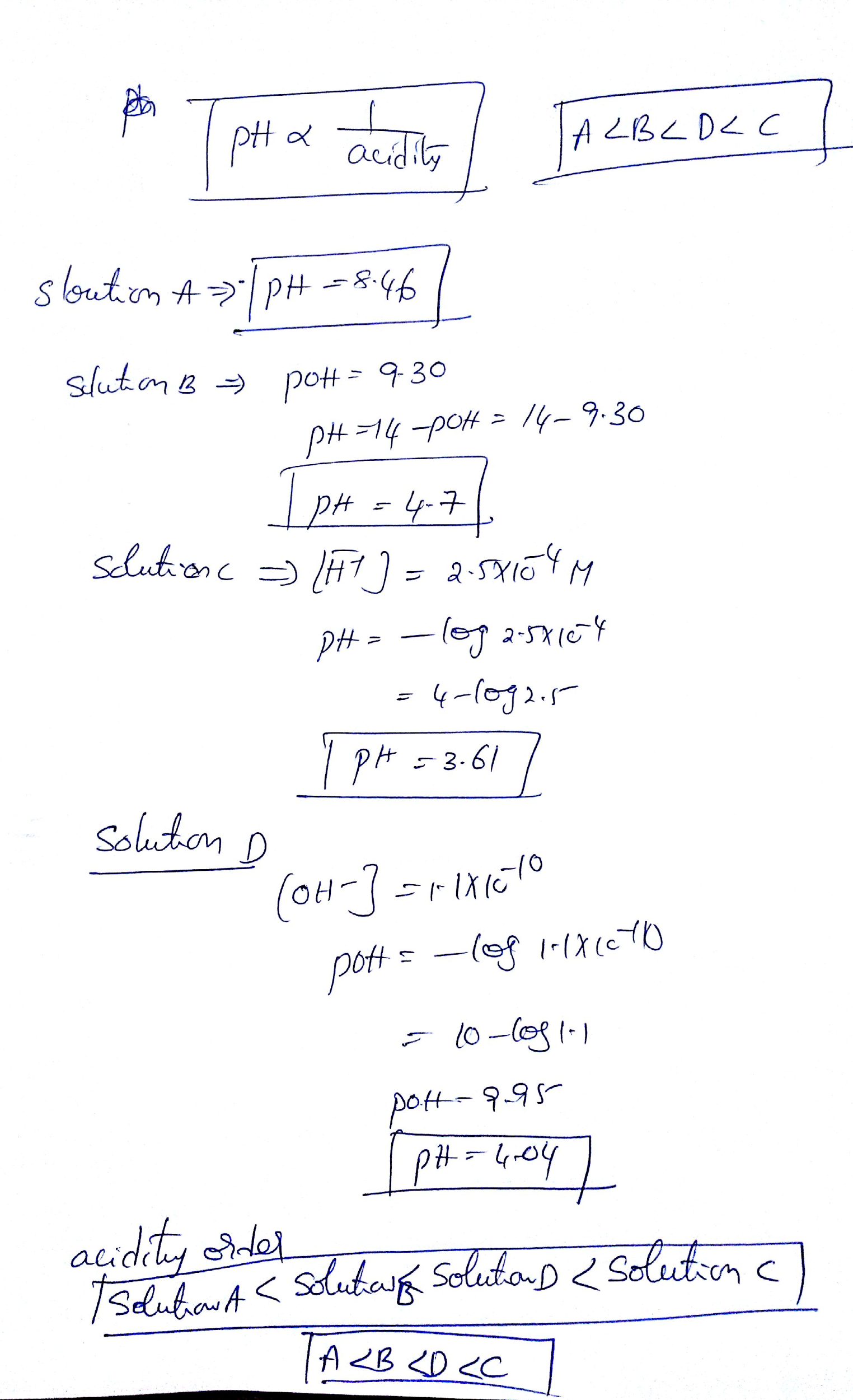 At 25°C, The Following Data Were Collected: Solution A: PH = 8.46 ...